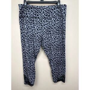 Serra Womens Grey Black Leopard Print Mesh Detail Capri Leggings Size Large